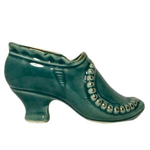 Ceramic Victorian Shoe Boot Planter, Teal with Gold Plated Hand painted Accents
